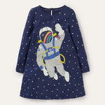 Baby Girl Astronaut & Star Pattern Long Sleeves A-Line Dress