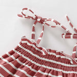 Baby Girl Striped Pattern Belted Sling Tops Combo Solid Green Shorts Sets