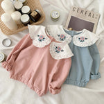 Baby Flower Embroidery Pattern Ruffle Doll Neck Long Sleeves Hoodies