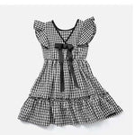 Girls Plaid Graphic Belted Bow Tie Design Ruffle Sleeve Dress