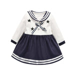 Baby Girl Star Pattern Striped Hem Design Long Sleeved Sailor Style Dress