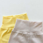 Baby Girl Ribbed Knit Lettuce Trim Design Sling Tops & Shorts Sets Pajama