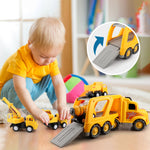 Construction Truck Toys for 3 4 5 6 Years Old Toddlers Kids Boys and Girls;  Car Toy Set with Sound and Light;  Play Vehicles in Friction Powered Carrier Truck;  Small Crane Mixer Dump Excavator Toy
