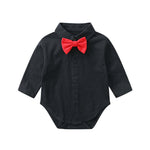 Baby Boy Solid Color Bow Tie Patched Design Long Sleeve Onesies