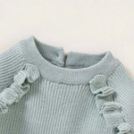 Baby Girl Solid Color Ruffle Design Long Sleeved Pullover Sweater