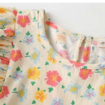 Girl Floral Pattern Ruffle Design Round Neck Sleeveless Dress