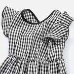 Girls Plaid Graphic Belted Bow Tie Design Ruffle Sleeve Dress