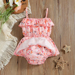 Baby Girl Flower Graphic Ruffle Design Sling Onesies Dress