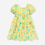 Kids Allover Grass Graphic Square Neck Puff Sleeve Princess Dress