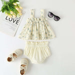 Baby Girl Floral Print Pattern Sleeveless Tops Combo Shorts Sets In Summer