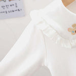 Baby Girl Solid Color Rabbit Print Single Breasted Design Doll-Neck Long-Slleved Shirt