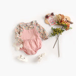 Baby Girl Floral Print Pattern False 1-Piece Design Long Sleeved Onesies