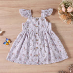 Baby Girl Ditsy Floral Print Butoon Front Butterfly Sleeve Dress