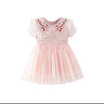 Baby Girl Flower Embroidered Lapel Mesh Overlay Waist Princess Dress