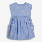 Baby Girl Unicorn & Rainbow Embroidered Pattern Denim Sleeveless Dress