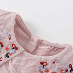 Baby Girl Flower Embroidered Lapel Mesh Overlay Waist Princess Dress