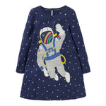 Baby Girl Astronaut & Star Pattern Long Sleeves A-Line Dress