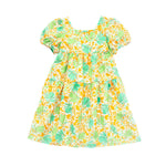 Kids Allover Grass Graphic Square Neck Puff Sleeve Princess Dress