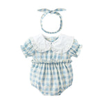 Baby Girl Plaid Pattern Ruffle Design Doll-Neck Onesies