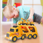 Construction Truck Toys for 3 4 5 6 Years Old Toddlers Kids Boys and Girls;  Car Toy Set with Sound and Light;  Play Vehicles in Friction Powered Carrier Truck;  Small Crane Mixer Dump Excavator Toy