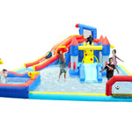 7 in1 Inflatable slide water park trampoline bouncing house yard garden with splash pool & water gun & basketball & climbing wall & dual pools & soccer