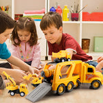 Construction Truck Toys for 3 4 5 6 Years Old Toddlers Kids Boys and Girls;  Car Toy Set with Sound and Light;  Play Vehicles in Friction Powered Carrier Truck;  Small Crane Mixer Dump Excavator Toy