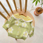 Baby Girl Flower Pattern Colorblock Design Knit Cardigan