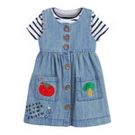 Baby Girl Cartoon Vegetable Embroidered Pattern Button Front Denim Vest Dress