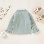 Baby Girl Solid Color Ruffle Design Long Sleeved Pullover Sweater
