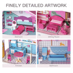 Wooden Dollhouse with Furniture 4-Rooms; with 18 pcs Furniture &amp; Accessories