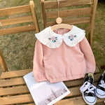 Baby Flower Embroidery Pattern Ruffle Doll Neck Long Sleeves Hoodies