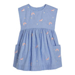 Baby Girl Unicorn & Rainbow Embroidered Pattern Denim Sleeveless Dress