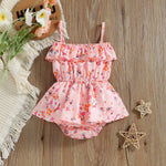 Baby Girl Flower Graphic Ruffle Design Sling Onesies Dress