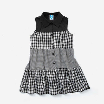 Kids Plaid Contrast Graphic Button Front Design Sleeveless Dress