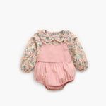 Baby Girl Floral Print Pattern False 1-Piece Design Long Sleeved Onesies