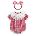 Baby Girl Layered Ruffle Neck Design Plaid Graphic Longsleeve & Short Sleeve Onesies