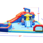 7 in1 Inflatable slide water park trampoline bouncing house yard garden with splash pool & water gun & basketball & climbing wall & dual pools & soccer