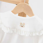 Baby Girl Solid Color Rabbit Print Single Breasted Design Doll-Neck Long-Slleved Shirt