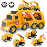 Construction Truck Toys for 3 4 5 6 Years Old Toddlers Kids Boys and Girls;  Car Toy Set with Sound and Light;  Play Vehicles in Friction Powered Carrier Truck;  Small Crane Mixer Dump Excavator Toy