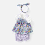 Baby Girl Floral Print Fake 1-Pieces Patchwork Tops Combo Solid Shorts Sets